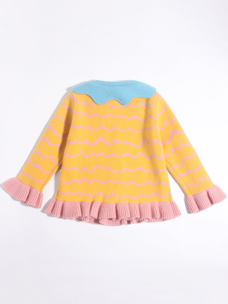 Girls Colorful Button-Up Cashmere Cardigan with Scalloped Trim